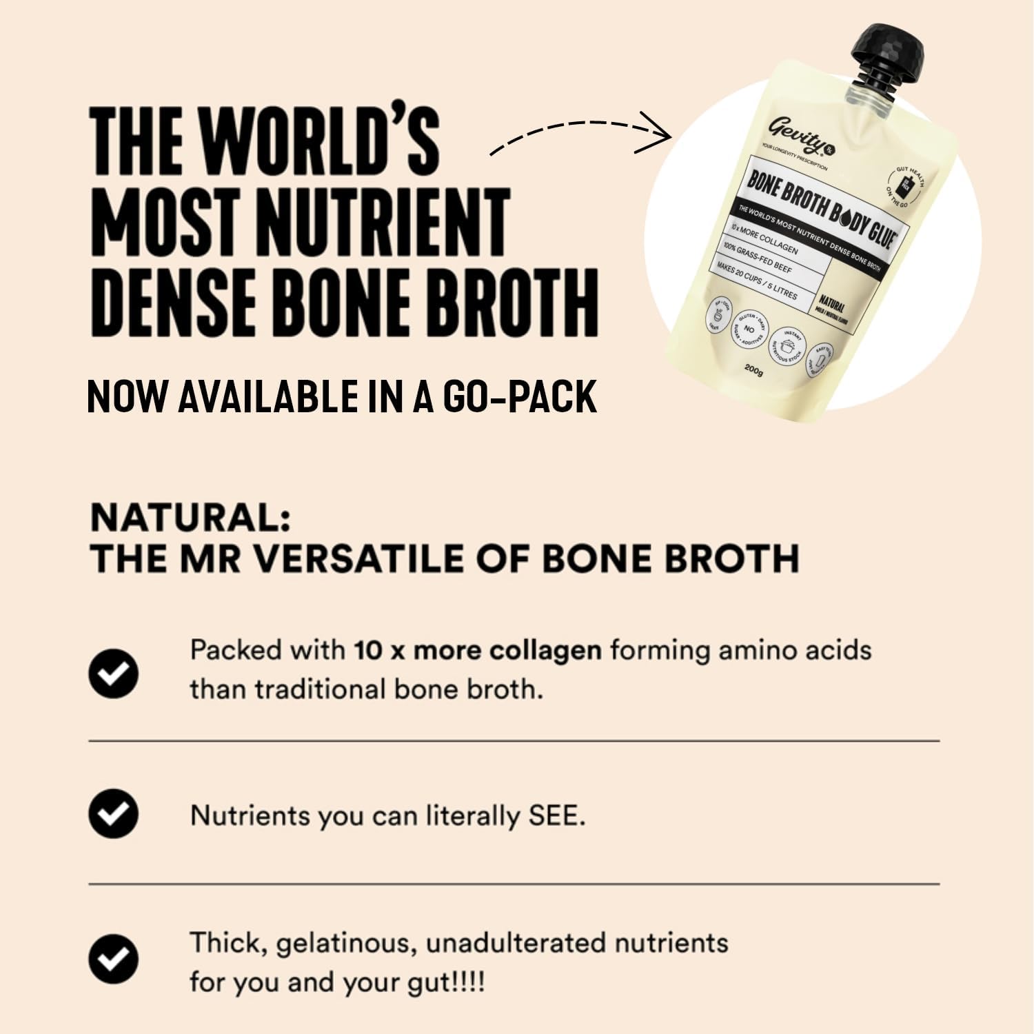 Gevity Rx Bone Broth Body Glue Natural Go 200g Pouch