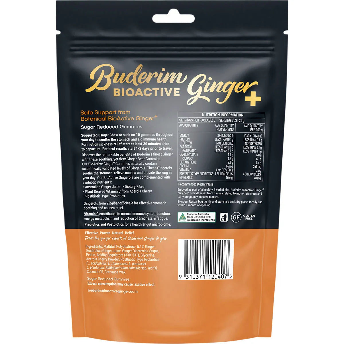 Buderim BioActive Ginger+ Hot Gummie Bears 150g