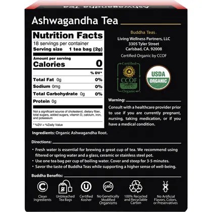 Buddha Teas Organic Herbal Ashwagandha Tea 18 Pack
