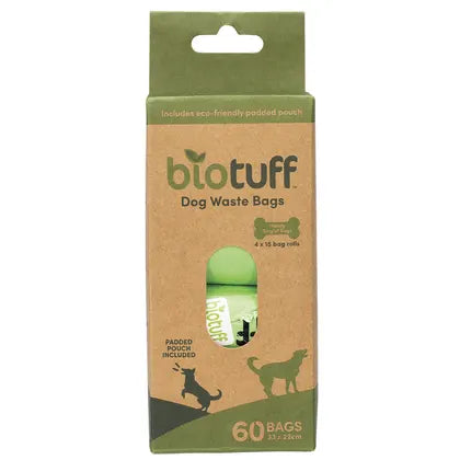 Biotuff Dog Waste Bags & Dispenser 4 x 15 Bag Rolls 60pk