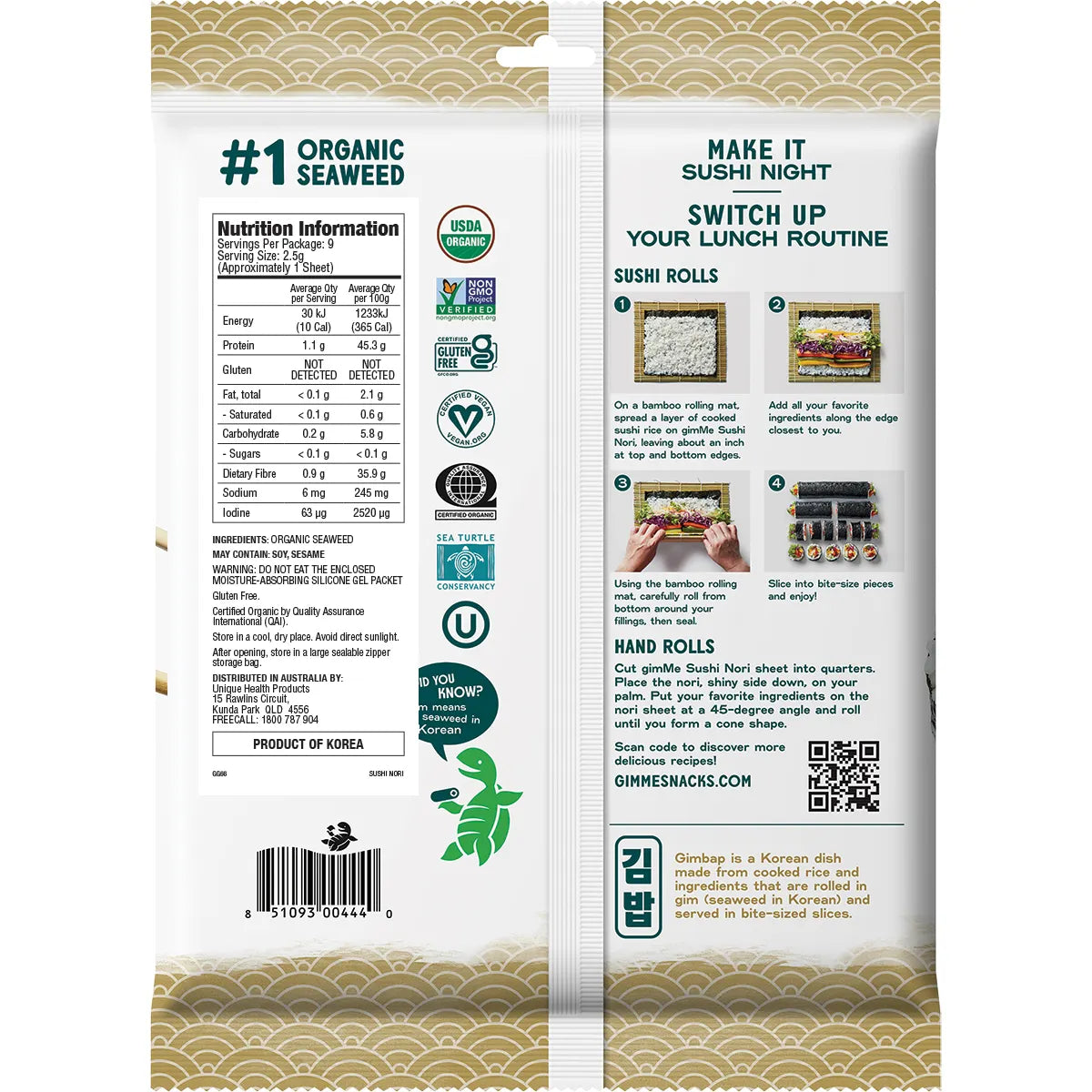 GimMe Roasted Seaweed Sushi Nori 9 Sheets 23g