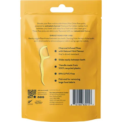Grin Ultra Clean Floss Picks Charcoal Infused 80 Picks
