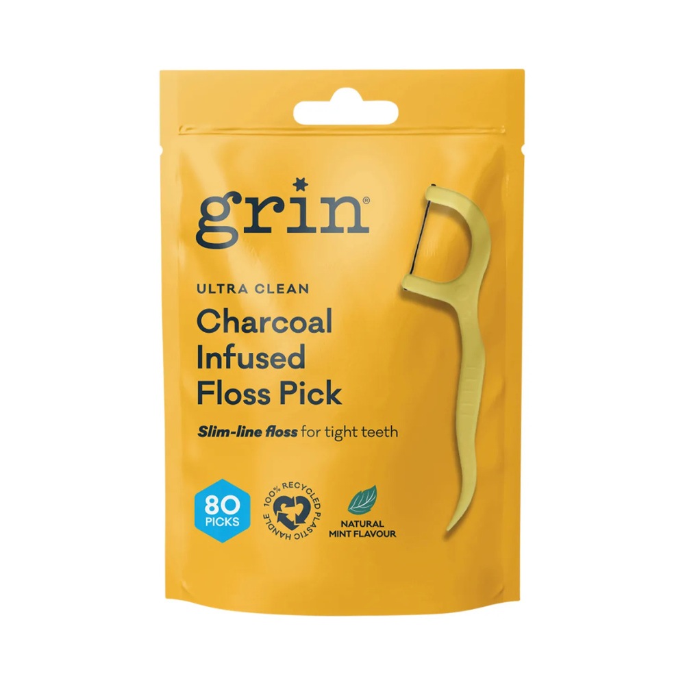 Grin Ultra Clean Floss Picks Charcoal Infused 80 Picks