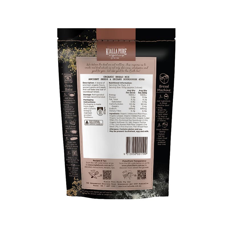 Kialla Bread Mix Sourdough Ancient Seeds & Grains Organic 450g