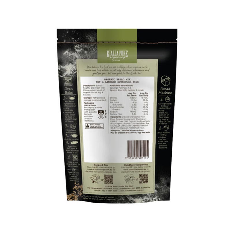 Kialla Bread Mix Sourdough Soy & Linseed Organic 450g