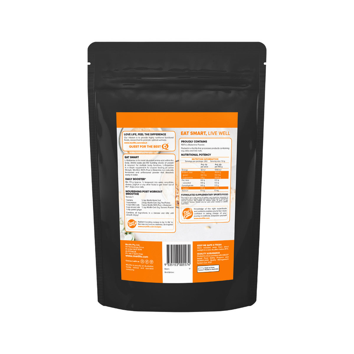 Morlife 100% Pure L-Glutamine Unflavoured 500g
