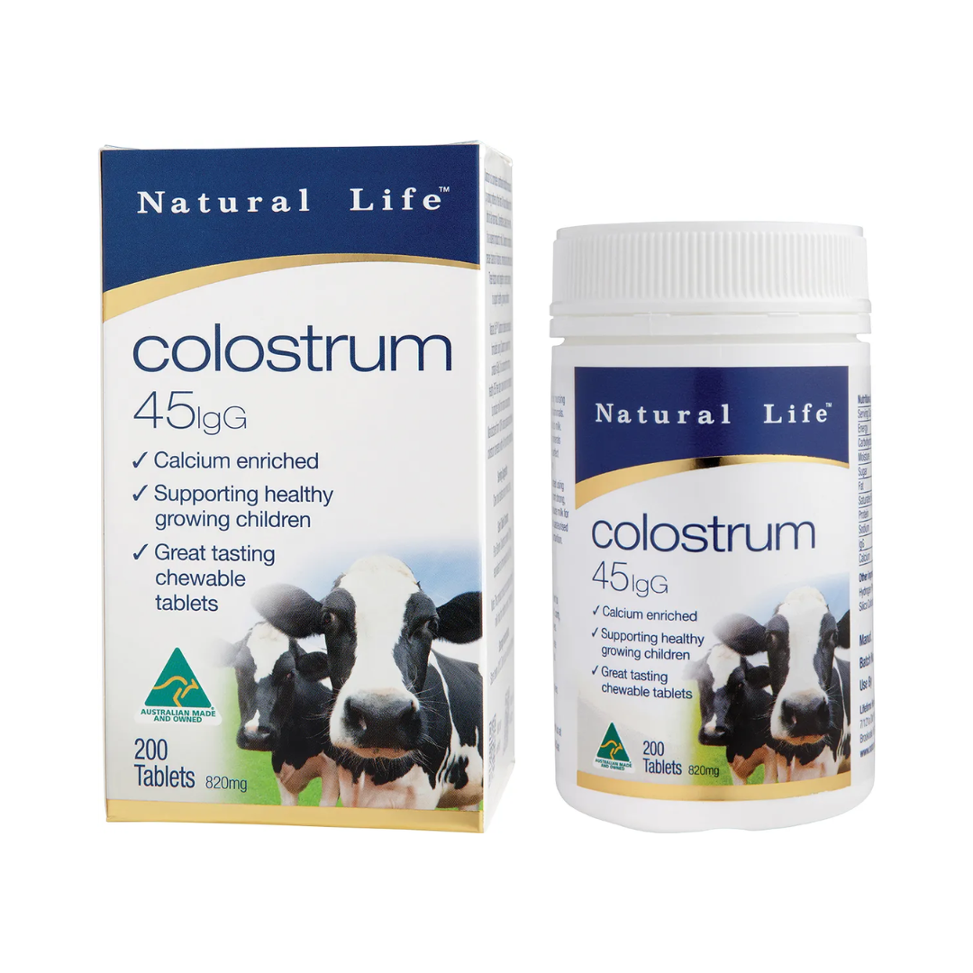 Natural Life Colostrum 45mg IgG 200 Chewable Tablets