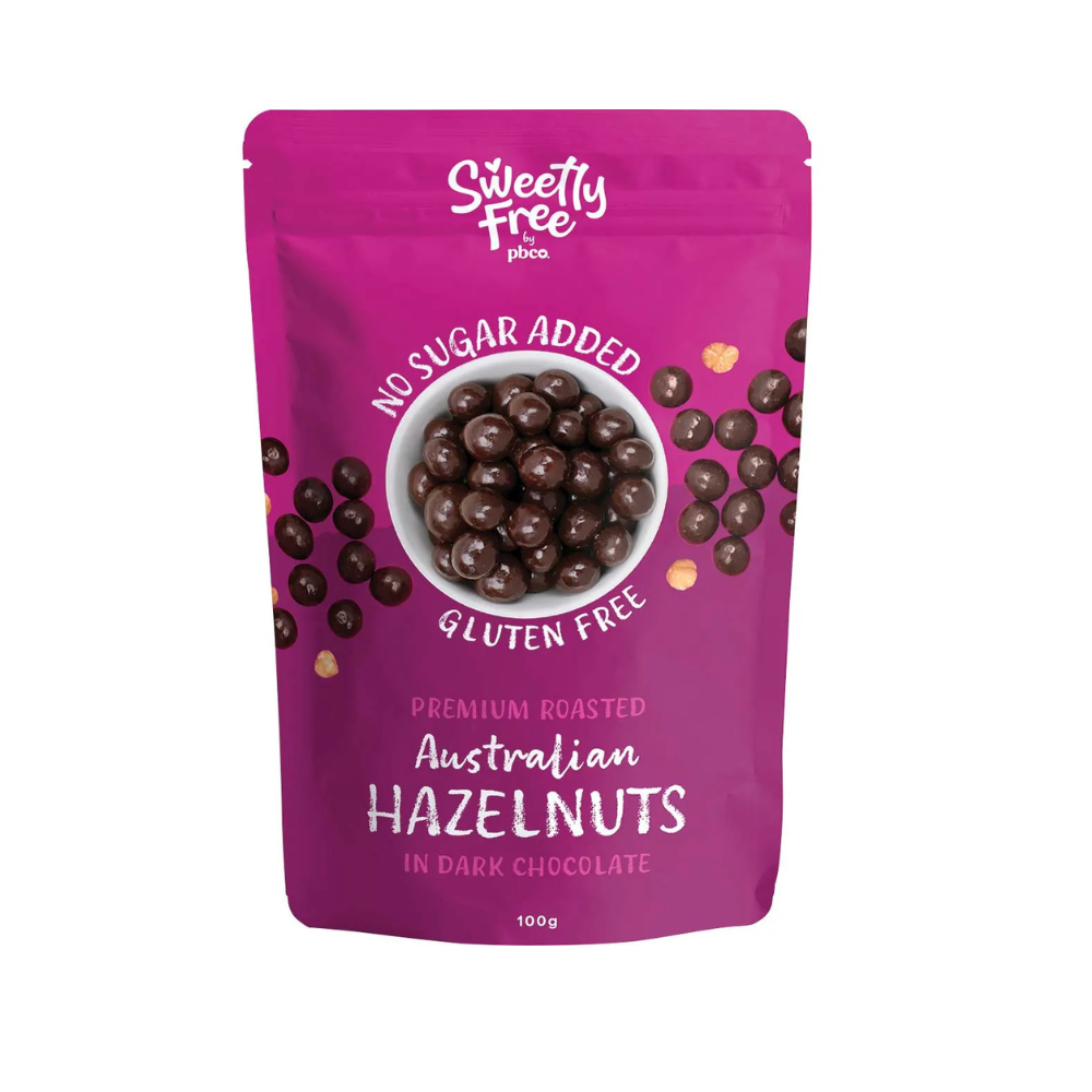 PBCo Sweetly Free Hazelnuts Dark Chocolate No Sugar Added 100g