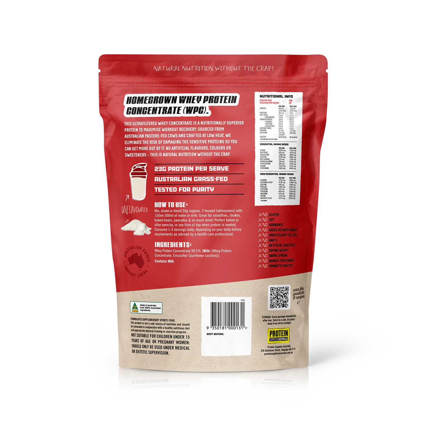Protein Supplies Australia Australian Whey Protein Unflavoured 1kg