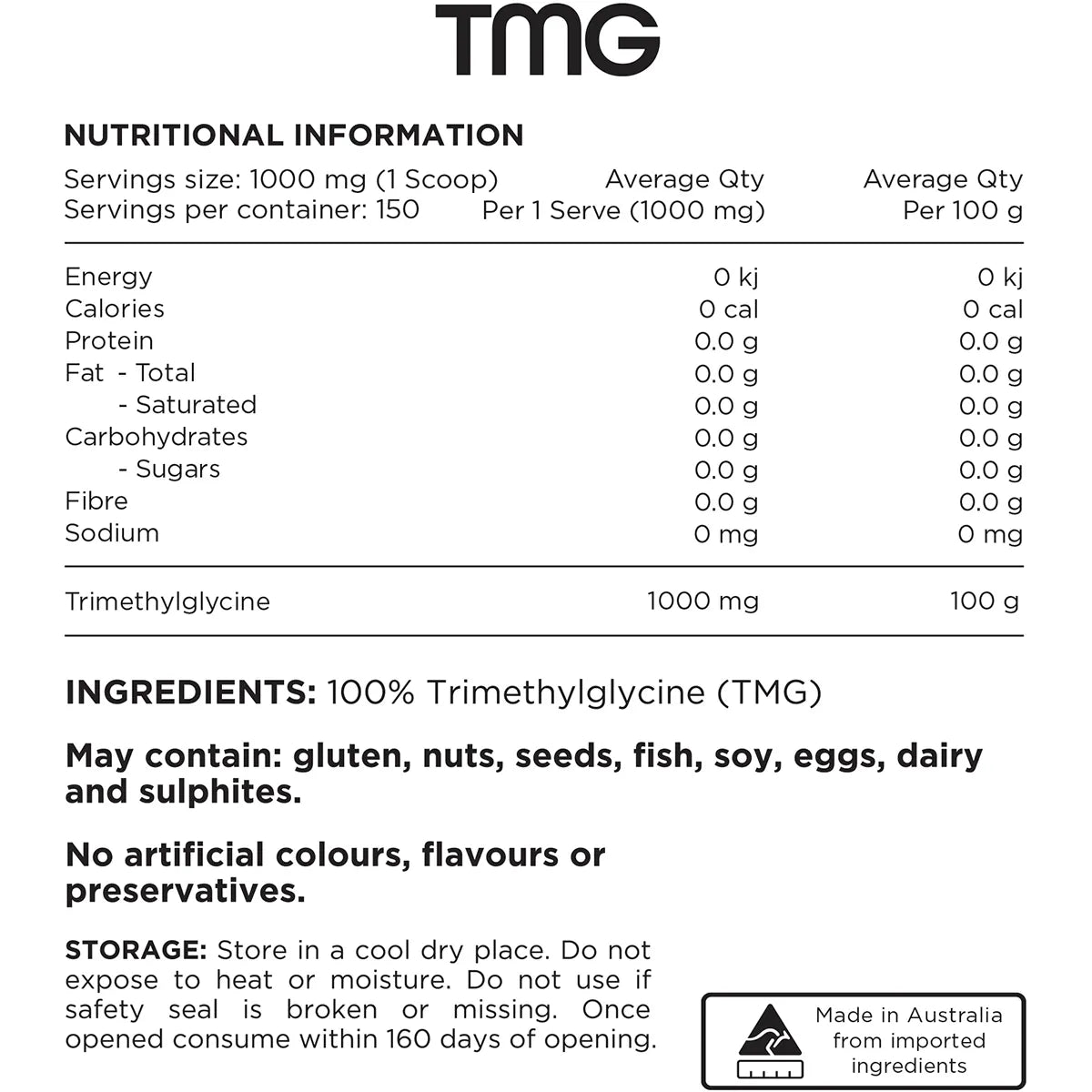 Switch Nutrition 100% Pure TMG (Tri Methyl Glycine) 150g