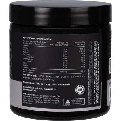 Switch Nutrition Alcar 100% Pure Acetyl L-Carnitine 60 Capsules
