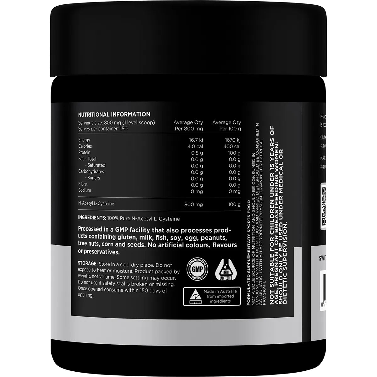 Switch Nutrition NAC 100% N-Acetyl L-Cystine Powder 120g