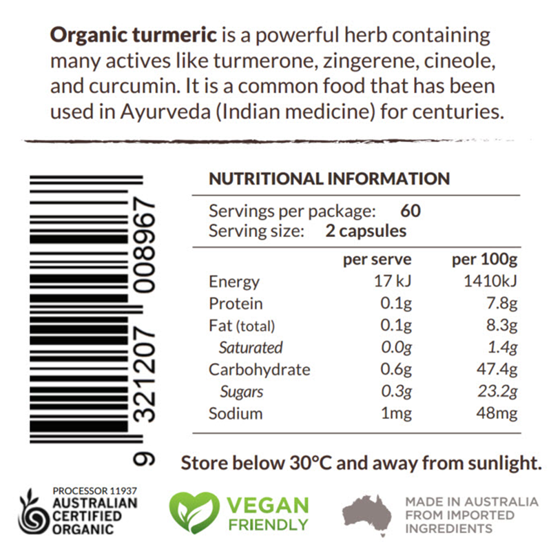 Therapeia Australia Organic Turmeric Capsules With Black Pepper PLUS 120 Caps 3 Pack