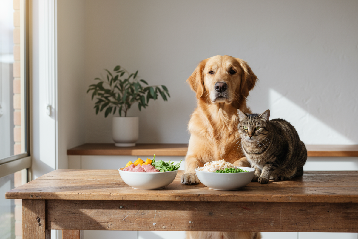 Healthy dog and cat with natural pet food made from whole Australian ingredients.