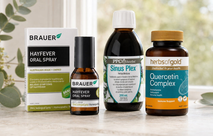 Oral spray, herbal liquid and tablet products compared in a calm Australian spring setting article image