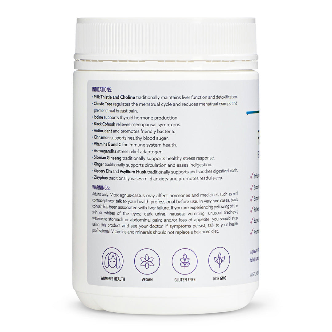 Nature's Help Her Balance 300g indications and warning label.