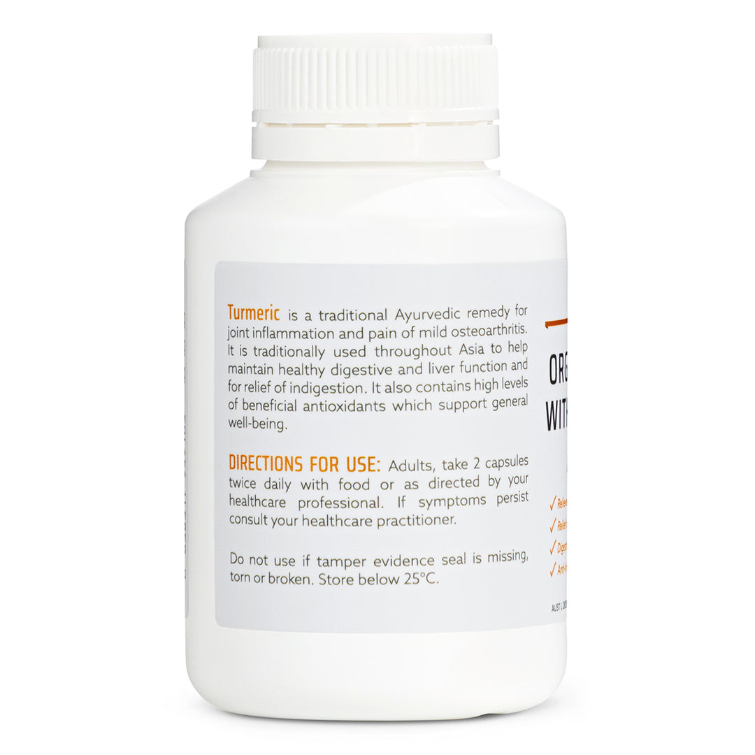 Nature's Help Organic Turmeric directions, warning and storage label.