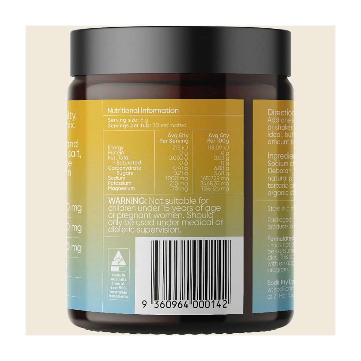 Sodii Everyday Hydration Salts Salty Pineapple 185g back label