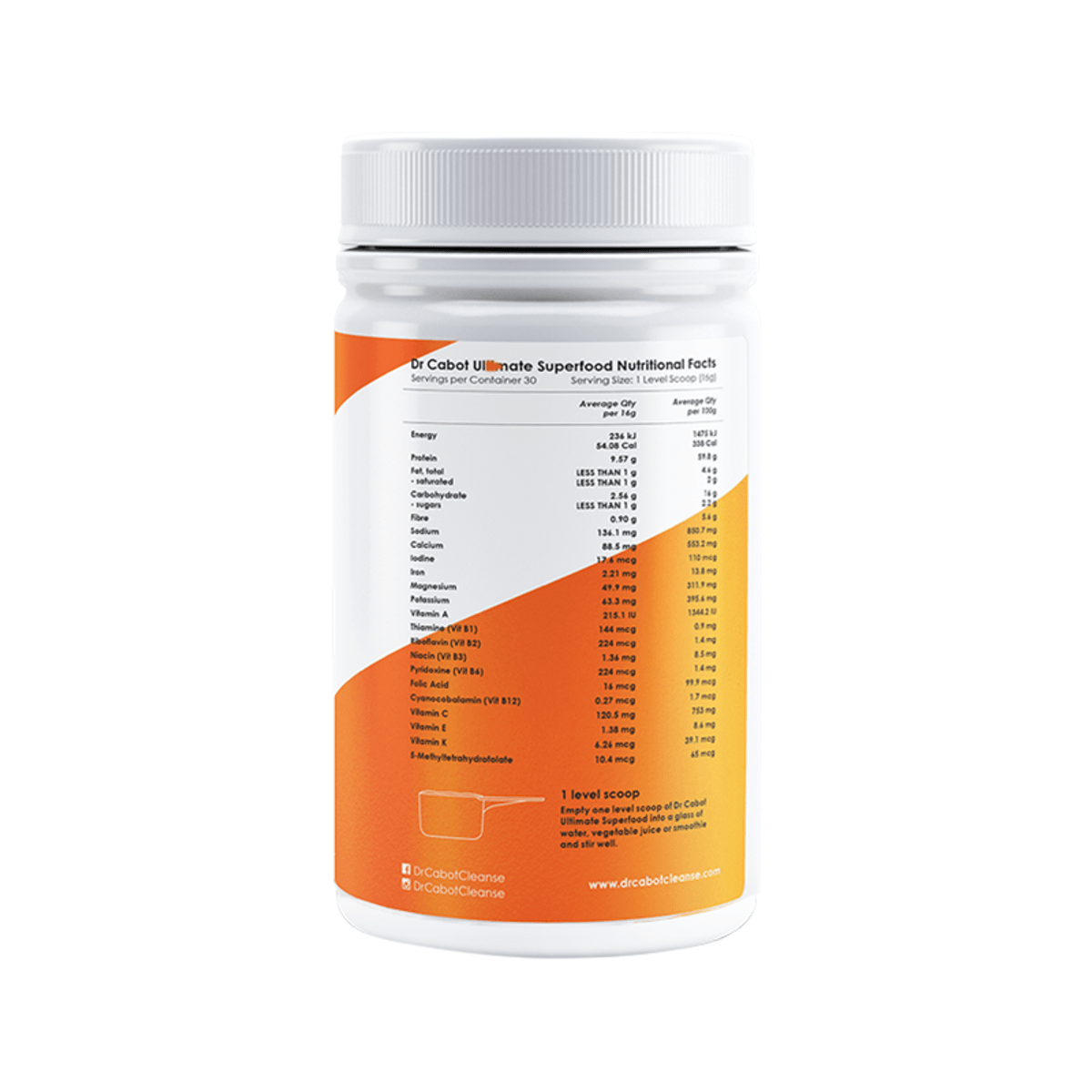 Cabot Health Ultimate Superfood 500g back label