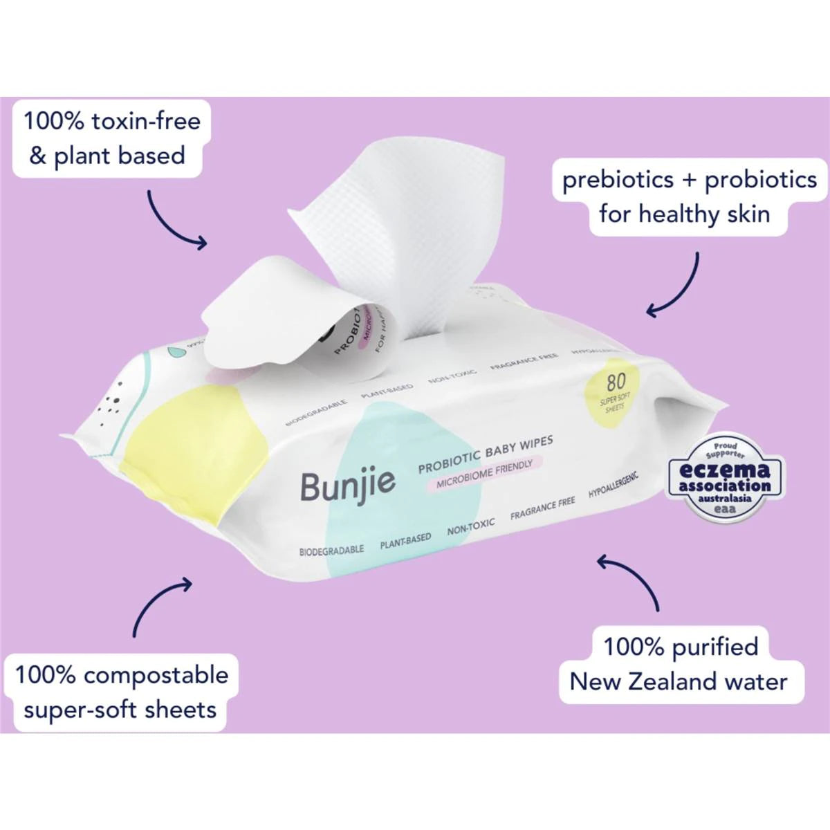 Bunjie Probiotic Baby Wipes 80 Super Soft Sheets