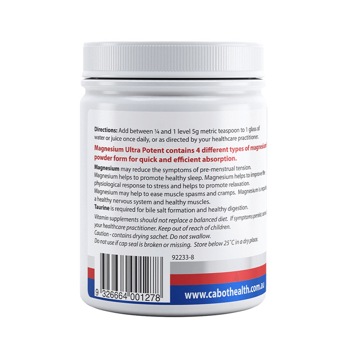 Cabot Health Ultra Potent Magnesium Powder Citrus 465g side label