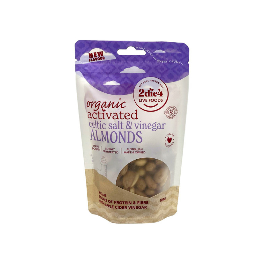 2die4 Live Foods Activated Organic Celtic Salt & Vinegar Almonds 120g