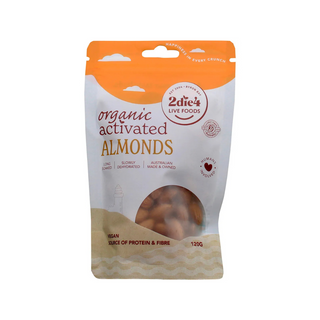 2die4 Live Foods Organic Activated Almonds 120g front pack