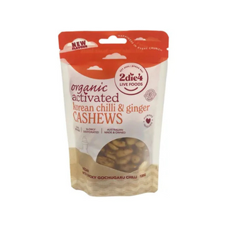 2die4 Live Foods Organic Activated Korean Chilli & Ginger Cashews 120g front pack