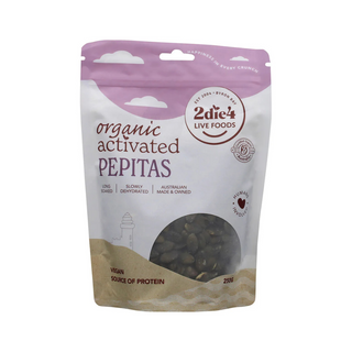 2die4 Live Foods Organic Activated Pepitas 250g front pack