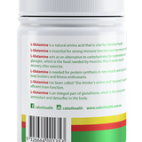 Cabot Health Glutamine Pure Powder 175g rear label with product information and barcode