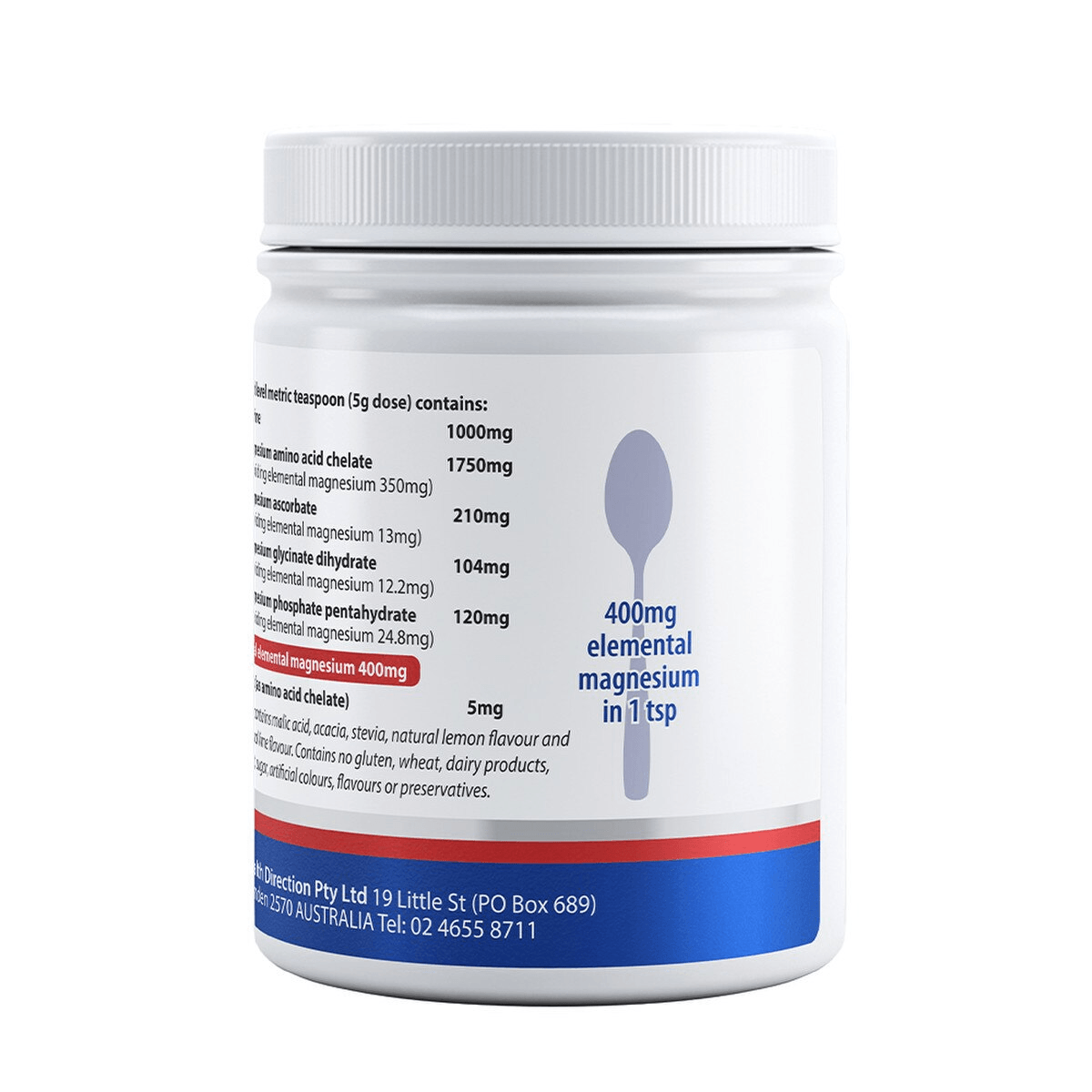 Cabot Health Ultra Potent Magnesium Powder Citrus 465g back label