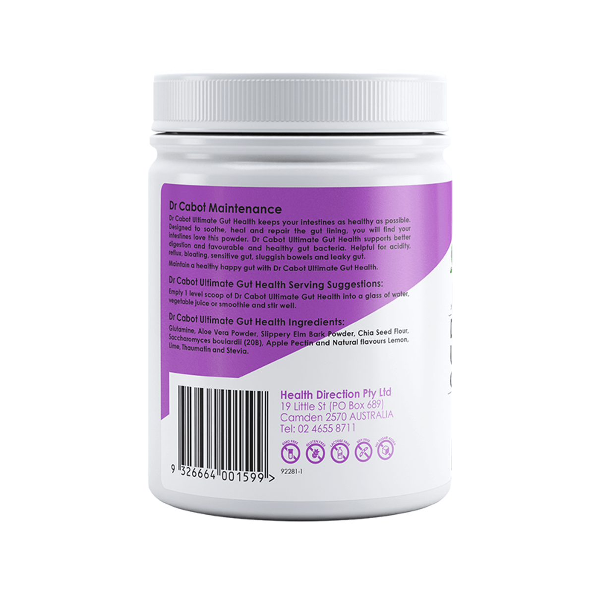 Cabot Health Ultimate Gut Health 250g back label