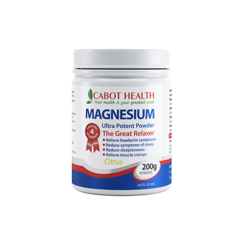 Cabot Health Magnesium Ultra Potent Citrus Powder 200g front tub