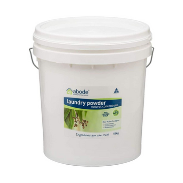 Abode Front & Top Loader Eucalyptus Laundry Powder 15kg — 15kg pail, white background