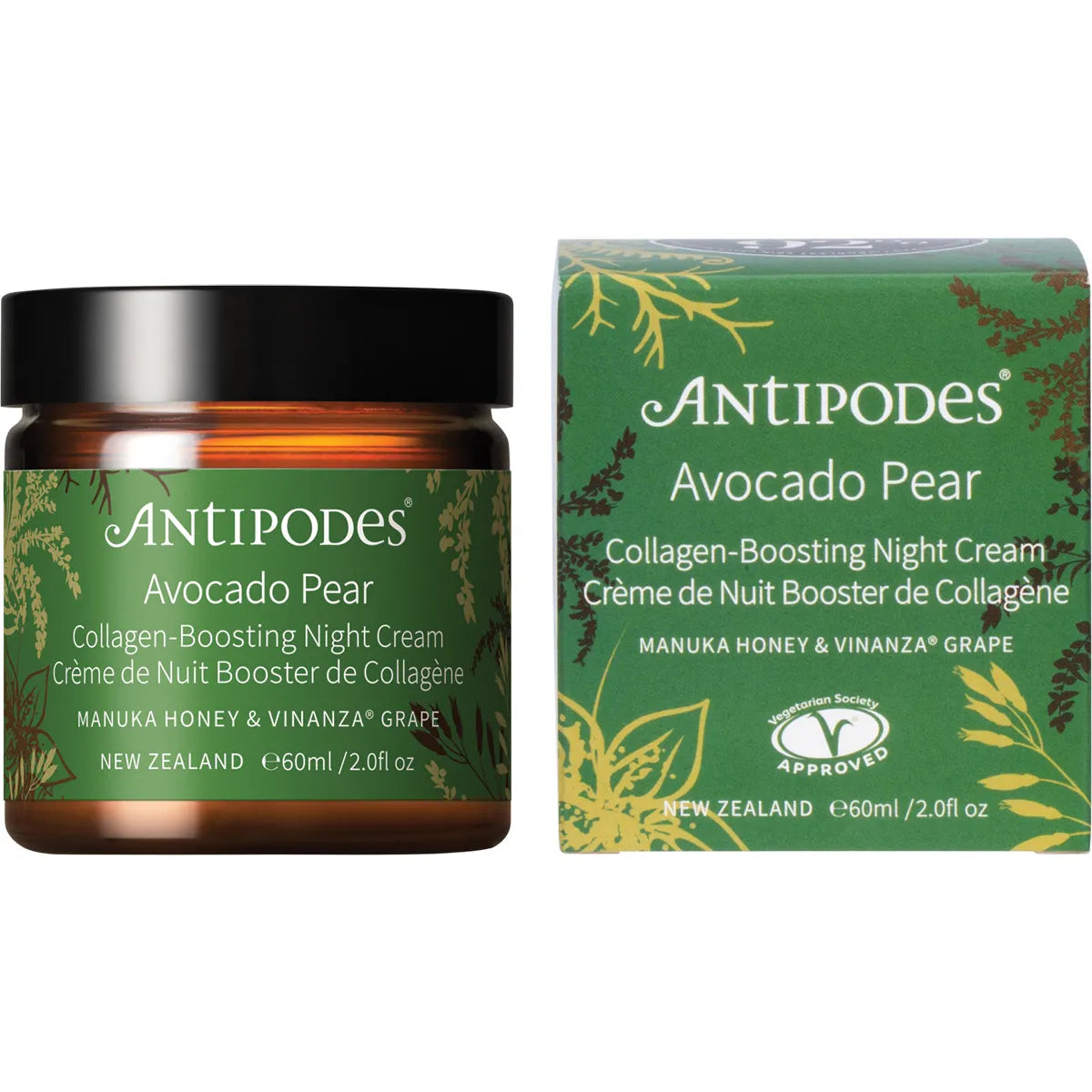 Antipodes Avocado Pear Nourishing Night Cream 60ml product and carton packshot