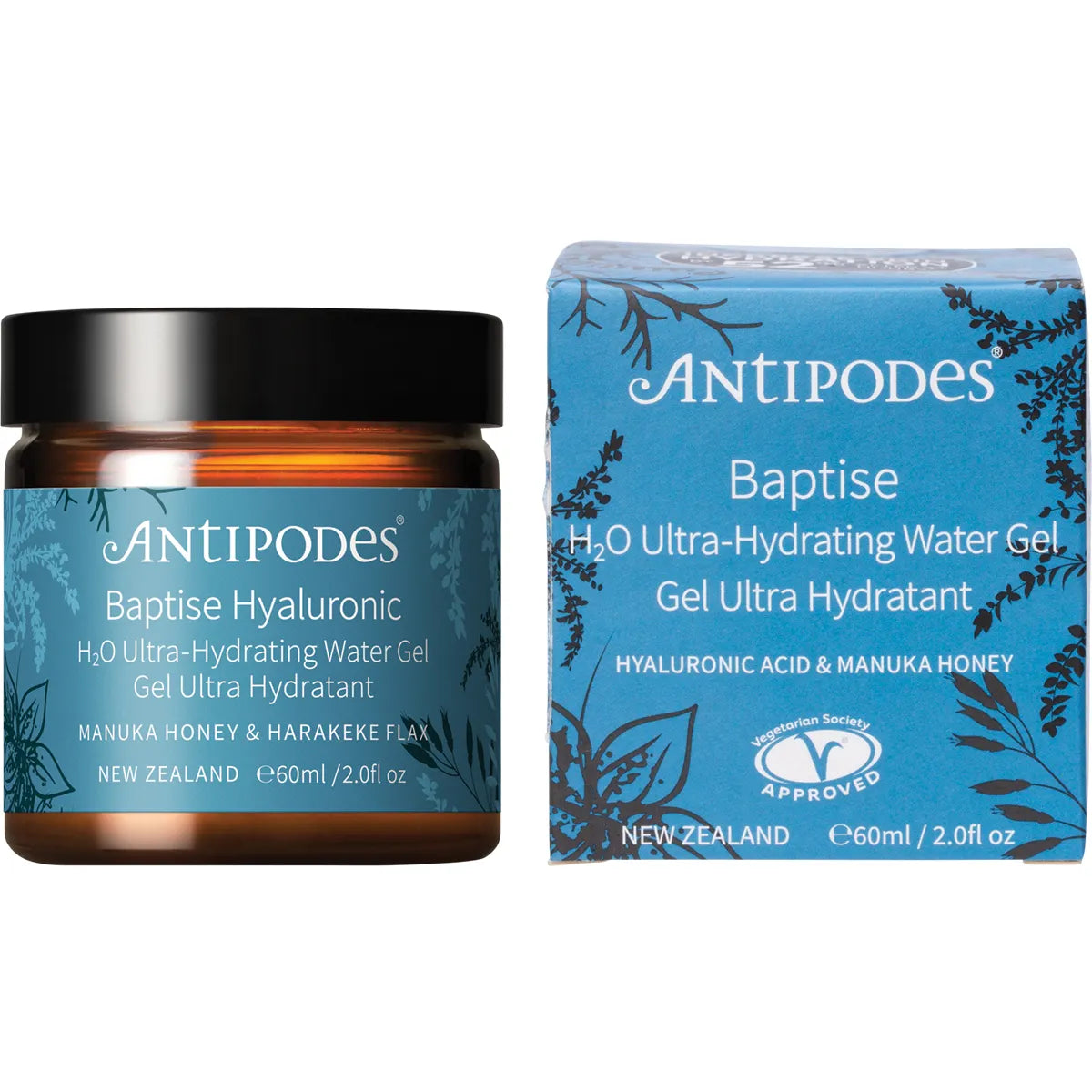 Antipodes Baptise H2O Ultra-Hydrating Water Gel 60ml product and carton packshot