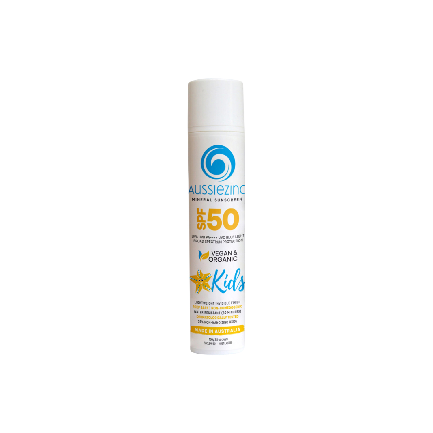 AussieZinc Kids SPF50 Organic Mineral Zinc Sunscreen 100g
