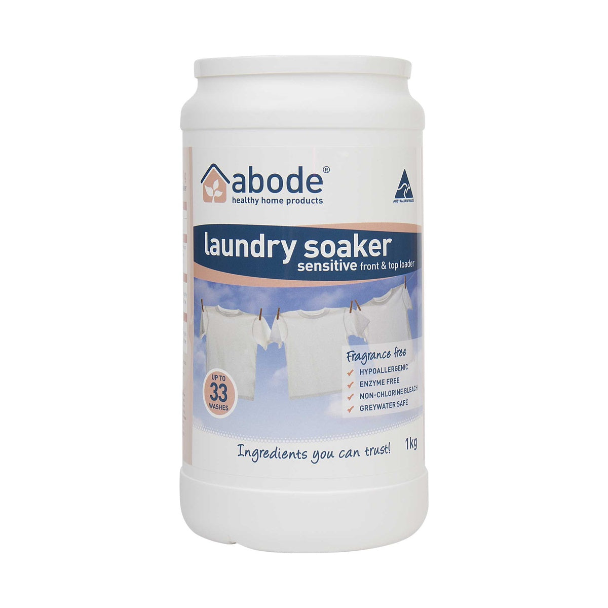 Abode Front & Top Loader Laundry Soaker Zero Fragrance Free 1kg product packshot
