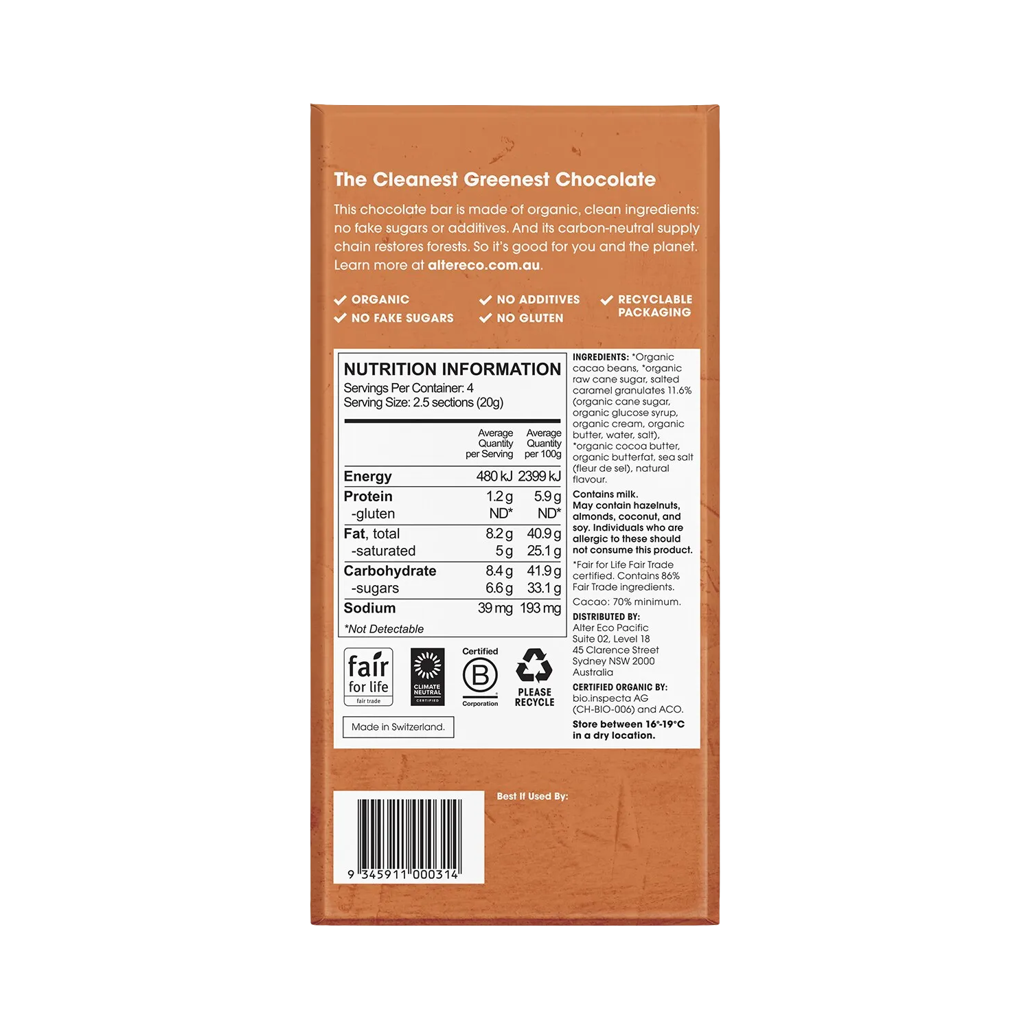 Alter Eco Chocolate Organic Dark Burnt Caramel 80g