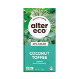 Alter Eco Organic Dark Coconut Toffee Chocolate bar, 80g, featuring 47% cacao and vibrant tropical packaging.