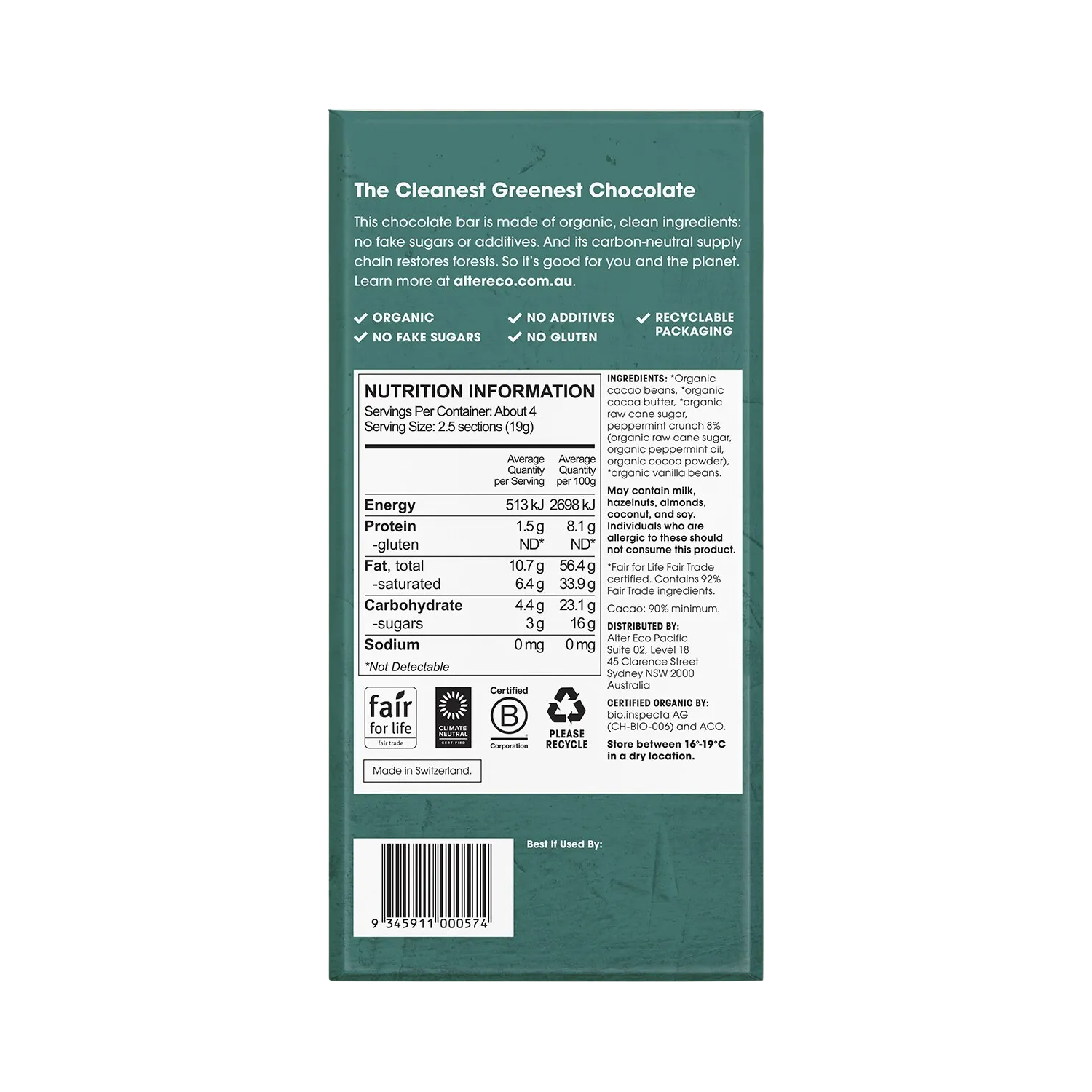 Alter Eco Chocolate Organic Dark Mint Blackout 75g