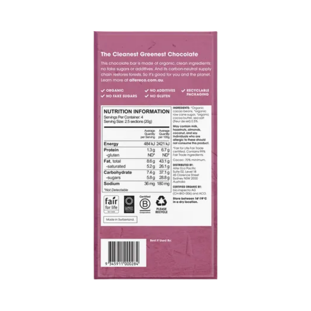 Alter Eco Chocolate Organic Dark Sea Salt 80g