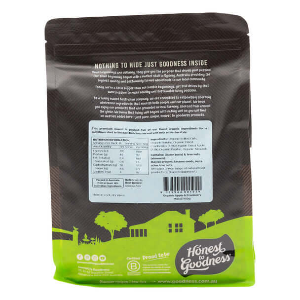 Honest to Goodness Organic Apple and Cranberry Muesli 900g