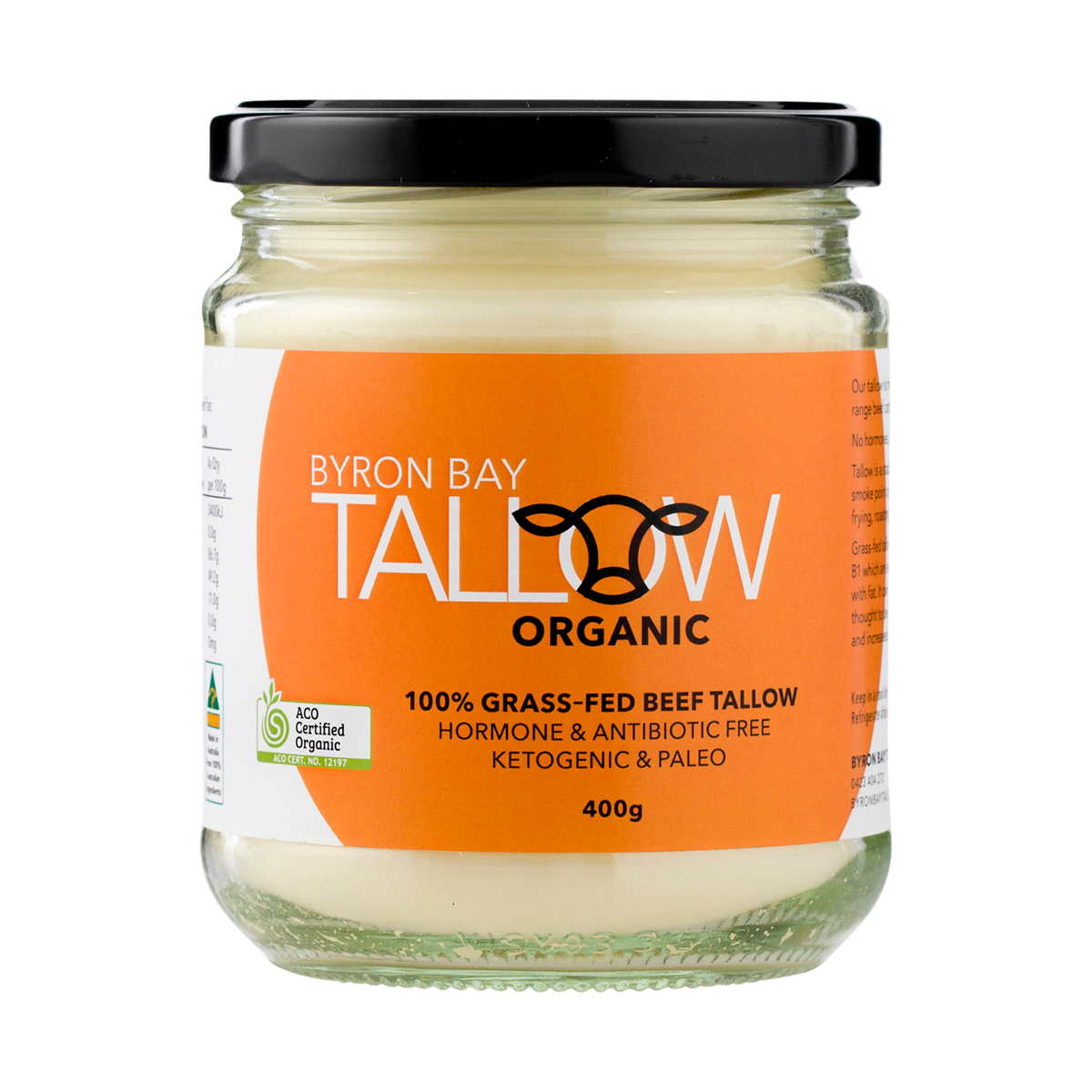 Byron Bay Tallow Organic Grass-Fed Beef Tallow 400g front pack on white background