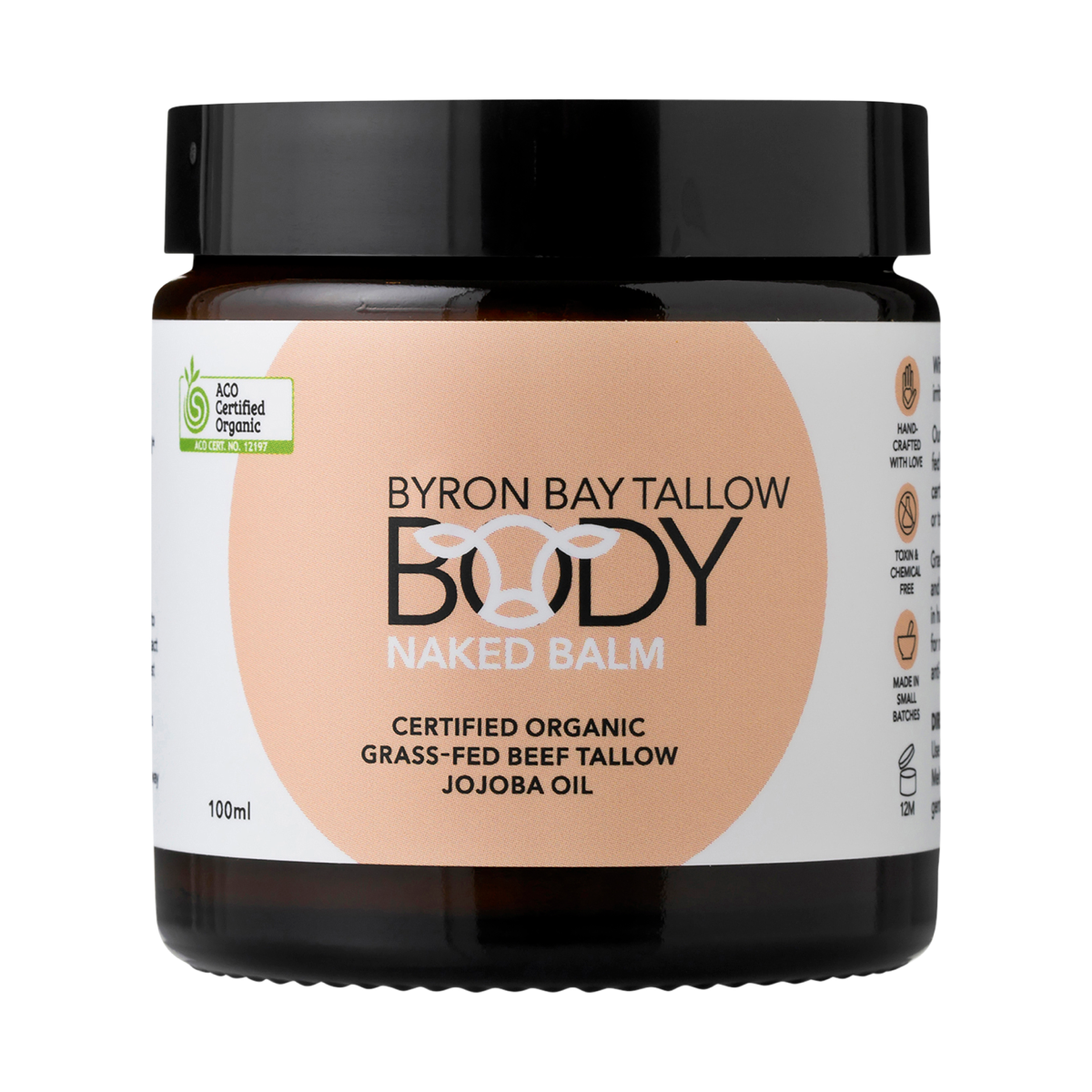 Byron Bay Tallow Body Naked Balm 100ml front pack on white background