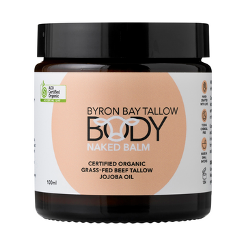 Byron Bay Tallow Body Naked Balm 100ml front pack on white background