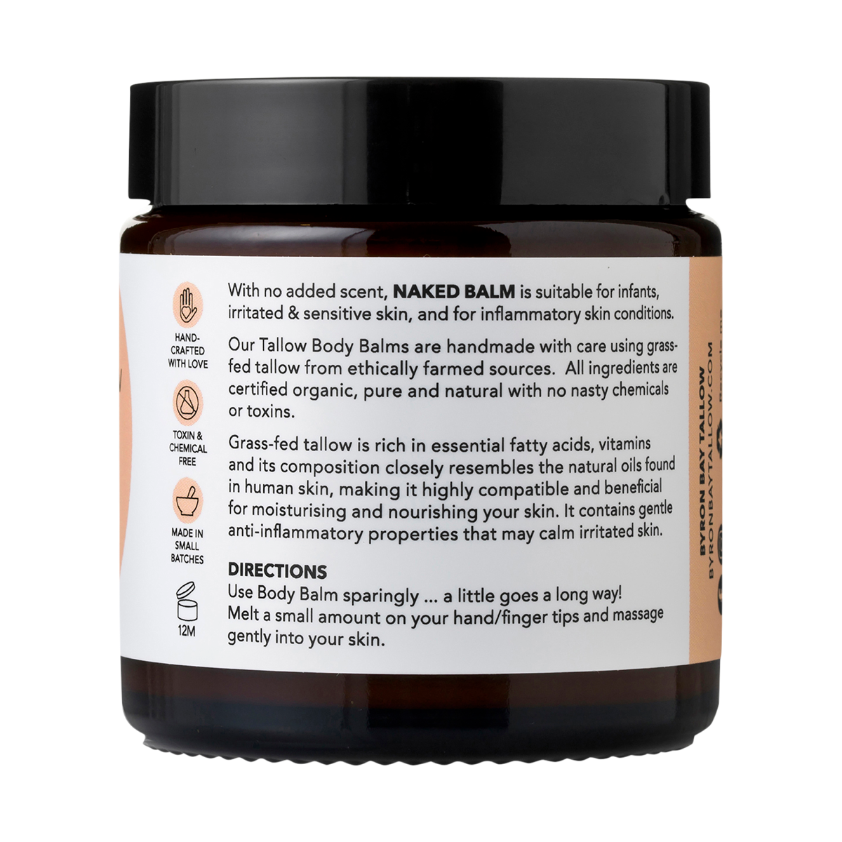 Byron Bay Tallow Body Naked Balm 100ml additional side label on white background