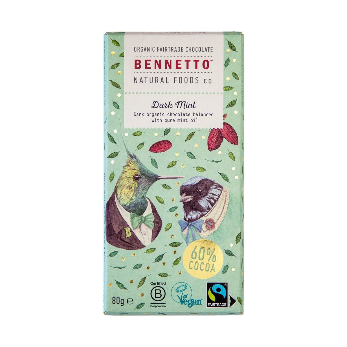 Bennetto Organic Dark Mint Chocolate 80g — 1 bar