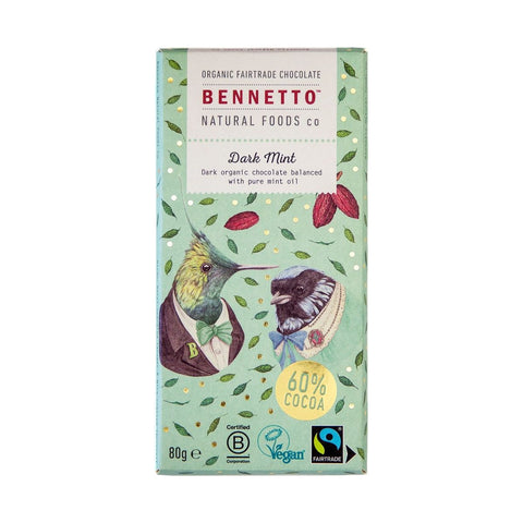 Bennetto Organic Dark Mint Chocolate 80g — 1 bar