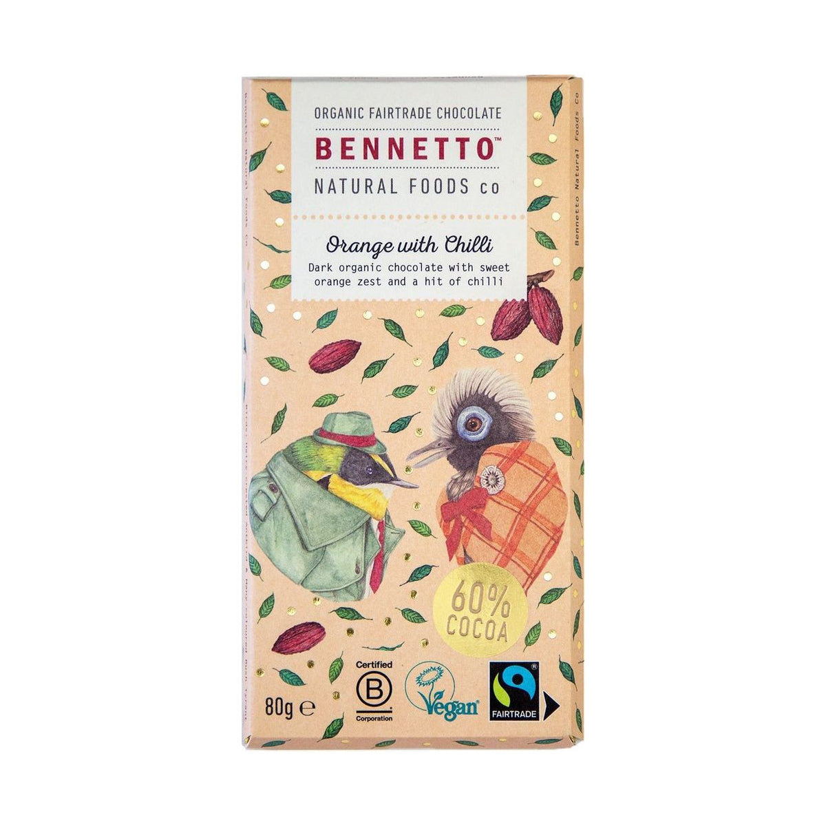 Bennetto Organic Orange with Chilli Chocolate 80g — 1 bar
